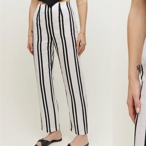 Reformation White and Black Striped Linen Pants - Size 8
